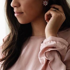 Gold and Pink Rhinestone Screw Back Earrings